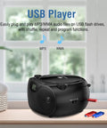 Portable CD Player Bluetooth Boombox With AM FM Radio USB Aux In Headphone Jack MP3 CD Compatible Bass Boost on table