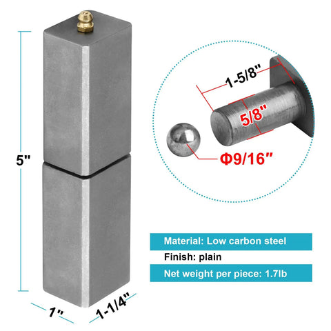 2 Pack Heavy Duty 5 Inch Weld On Ball Bearing Hinges For Wrought Iron Fence Gates And Trailers Low Carbon Steel With Zerk Fittings Built Like A Tank And Rollin Smooth with dimensions and details.