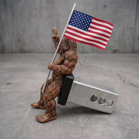 Bigfoot Sasquatch Hitch Cover With American Flag Design For 2 Inch Receivers Fits SUVs Trucks Cars Universal Tow Hook Cover Built For Durability Weatherproof Finish And Easy No Tool Install For Your Ride