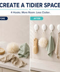 Heavy Duty Adhesive Wall Hooks For Bathroom And Kitchen No Drill Strong Sticky Hangers For Towels Coats Zero Hassle Residue Free 4 Pack Solid Grip in tidy space solution.