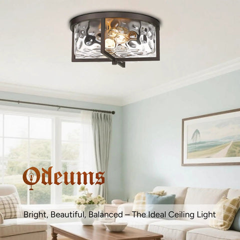 13 Inch Hammered Glass Flush Mount Ceiling Light In Dark Bronze Finish For Kitchen Dining And Hallway Must Have Modern Close To Ceiling Fixture With Antique Vibe, Cozy Warm Glow And Easy Install