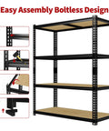 Badass Heavy Duty Garage Storage Shelving Unit With Rock Solid Reinforced Metal Frame And Thick MDF Shelves holding 2000 lbs, easy boltless assembly.
