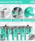 LEKOMESH Diamond Drill Bit Kit, 11pcs tile hole saw set with triangle shanks, turquoise bits, case