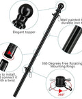 3x5 US Flag Pole Kit With Heavy Duty 5ft Tangle Free Flagpole And Weather Resistant Embroidered American Flag, Stainless Steel Black Pole
