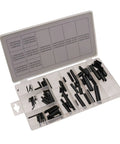 Roll Pin Assortment Kit 120 Pieces, 15 Sizes From 1.6mm To 9.5mm, Black Plated For Rust Resistance, Includes Blow Molded Tray, Professional Grade Pins For Quick Fixes, Repairs, And Heavy Duty Projects open tray with black roll pins