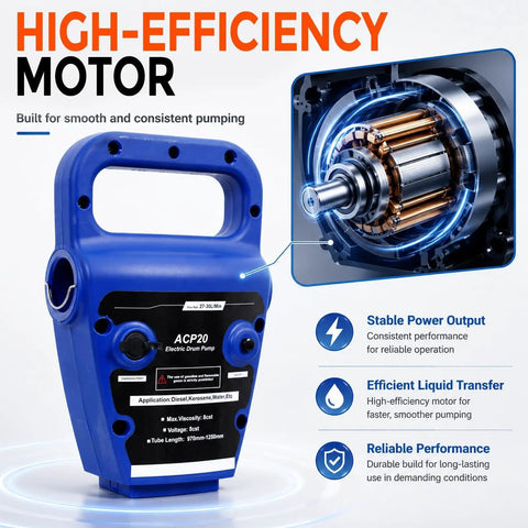Dual Power Electric Drum Pump For 55 Gallon Barrels, 110V AC And 12V DC Options, 5 GPM Flow Rate With Bung Adapter Ideal For Garage Workshop Farm Oil Transfer Work Sites