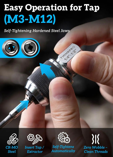Close-up of 5 Piece Tap Wrench Set With Adjustable Tap Sockets And T Handle For SAE And Metric Taps 3 8 Inch Drive