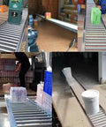 Light Duty Roller Conveyor With 2.5cm Galvanized Steel Rollers For Easy Material Handling In Warehouses And Factories Available In 30 35 And 40 Cm Widths A 150 Cm Long Frame Built To Last Durable Silver Finish A Real Workhorse For DIY Projects. conveyor with galvanized steel rollers moving crates in warehouse, van and loading area