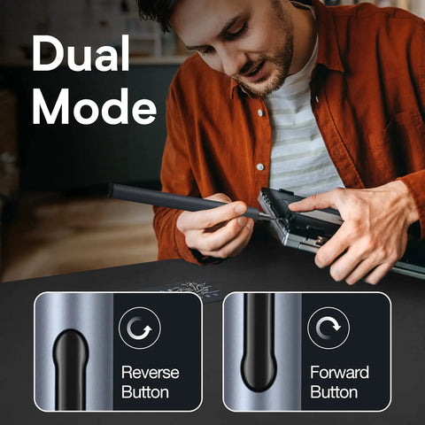 Man using Cordless Electric Screwdriver Kit With 55 Magnetic Precision Bits Dual Torque Settings and 3 LED lights, dual mode visible