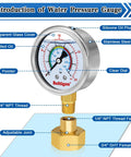 Oil Filled 0 To 100 Psi Water Pressure Gauge With Three Quarter Inch GHT Female Thread For Home Use Indoors Outdoors