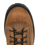 Close-up of toe and laces of Logger Style Composite Toe Work Boot With Waterproof System And Electrical Hazard Safety Full Grain Leather Upper