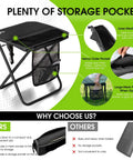 Ultra Lightweight Foldable Stool With 3 Side Pockets And Shoulder Strap Beefy Heavy Duty Camping Chair Supports Up To 400 Lbs
