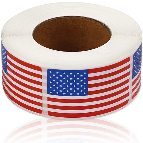 Roll of 500 Count American Flag Stickers Pack 1.22 X 2 Inches Red White and Blue Patriotic Decals for events and projects