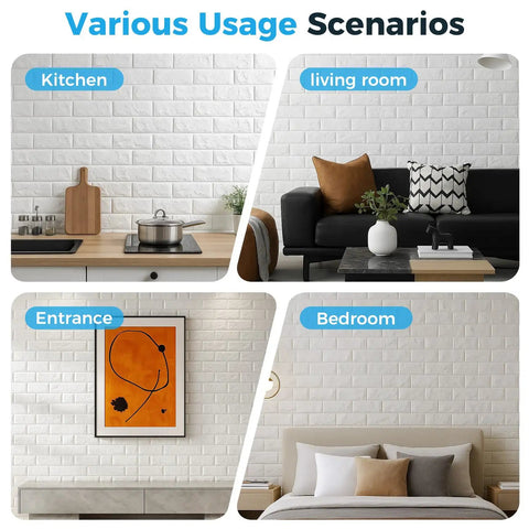 30 Pack 3D Faux Brick Wall Panels White Printable Peel And Stick Waterproof Foam Self Adhesive for bedrooms, living rooms, kitchens.