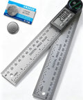 Heavy Duty Stainless Steel Digital Angle Finder with Dual Scale Folding Ruler, 200 mm reach, battery included for woodworking.