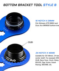 Blue bike bottom bracket tool for 16 notch 39mm and 24 notch 46mm cups, fits Shimano Hollowtech II Sram Campagnolo FSA Truvativ BBs.