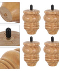 Four Pack Rubber Wood Furniture Leg Replacements For Sofas And Cabinets, Gourd Shaped Heavy Duty Wood Legs, top view