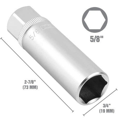 Magnetic Spark Plug Socket, 5/8 Inch, 1/2 Drive, Deep Marking For Quick ID, Knurl Grip Optimized For Easy Handling, Satin Finish