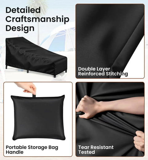Heavy Duty Chaise Lounge Covers 2 Pack With Storage Bag Buckles And Drawstring Waterproof And UV Resistant 82 Inch With stitching and bag