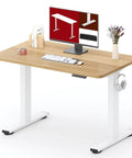 Spacious 40 Inch Height Adjustable Electric Standing Desk With Stable Base Perfect For Home Office Ergonomic Workstation with wood top.