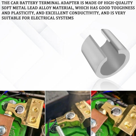 Heavy Duty Lead Alloy Battery Terminal Post Shims Quick Fix For Loose Fits Bulletproof Conductivity Universal Adapter Sleeves installed on car battery connector