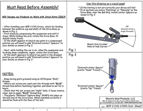 C-CVD Upgrade Kit instructions for Slash Nitro Rustler and Stampede RC trucks with limiter spacers diagram