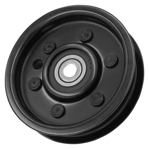 Solid Universal Drive Pulley Replacement Fits John Deere Cub Cadet Mtd Troy-Bilt For Lawn Tractors And Gators Part Am103018, black steel pulley, 3.74 inch diameter.
