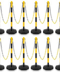 12 Sets 34 Inch Parking Cone Delineators With Base And Stanchion Set Adjustable 24 To 34 Inch Posts Plastic Traffic Barriers 6.6 Ft Chain With S Hooks Reflective Collar Yellow And Black