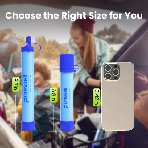 Outdoor Personal Water Filtration Straw For Camping And Hiking, size comparison with smartphone, Portable Water Purifier