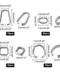 Stainless Steel Pinch Bail Clasps Set, 200 Pcs In 4 Styles, Square And Oval Bead Connectors For Dangle Jewelry, Necklace Clasps And Closures.