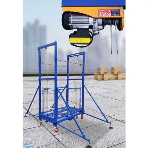 Badass Heavy Duty Electric Lift Cart With Wireless Remote Control Zero Sweat 300KG Capacity Adjustable Aerial Work Platform And Scissor Scaffold Table For Garage Hacks And Pro Jobs, blue frame with hoist.