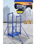 Tough As Nails Electric Lifting Table With Remote Control Heavy Duty Work Platform For Indoor Outdoor Warehouse Material Handling showing blue aerial scaffold cart in use.