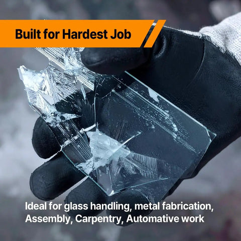 Extreme Cut Resistant Gloves Level 5 ANSI EN 388 Protection holding glass shards to show durability and grip