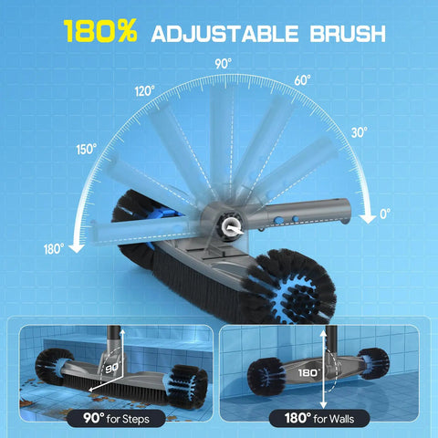 Image showing 180° adjustable brush from 4 in 1 Deluxe Pool Cleaning Kit With Detachable Brush, Heavy Duty Deep Leaf Skimmer Net, Fine Mesh Net.