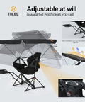 Adjustable Comfy Hammock Chair With Canopy And Detachable Footrest, showing reclining angles and footrest setup.