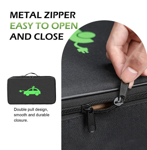 Hella Durable EV Charging Cable Storage Bag And Waterproof Auto Gear Organizer, Portable case with metal zipper detail, black