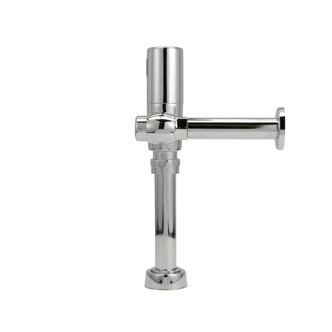 Exposed Sensor Toilet Flush Valve In Chrome Finish With Battery Operated Detection And Ultra Low 1.1 GPF Rating For Commercial Restrooms.