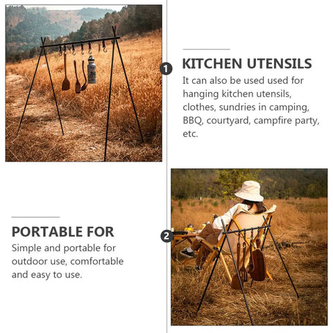 Outdoor scene showing 10 Pack Outdoor Camping Hook Hanger Set Portable Compact Size Clothes Storage Holder with gear hanging.