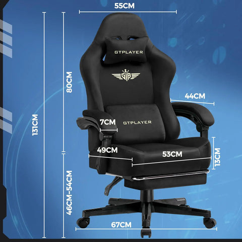 Big And Tall Fabric Gaming Chair With Pocket Spring Cushion For All Day Comfort High Back Ergonomic Computer Chair For Adults Black