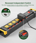 Six Outlet Heavy Duty Power Strip With Individual Switches 3300 Joules Surge Protection 15 Amp Circuit Breaker EMI Filter Built Tough For Home Office Garage Or Workshop recessed switches and bulky adapters