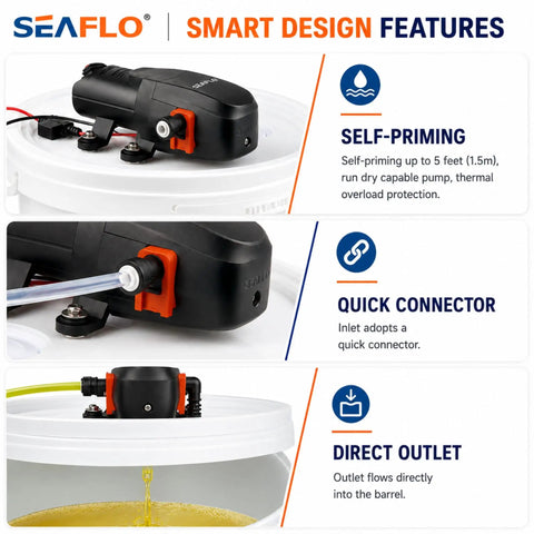 12V Portable Oil Change System For Boats And RVs, High Flow Oil Evacuator Pump with self-priming and quick connector features