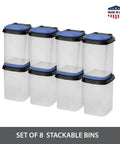 Stackable Clear Hardware Storage Bins Set With Blue Lids 1 Quart 8 Pack For Bolts Screws Nuts And Small Parts In Garage Or Workshop Easy Grab Containers For Quick DIY Access
