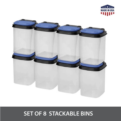 Stackable Clear Hardware Storage Bins Set With Blue Lids 1 Quart 8 Pack For Bolts Screws Nuts And Small Parts In Garage Or Workshop Easy Grab Containers For Quick DIY Access