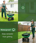 Spreader Hopper Cover Waterproof Heavy Duty Protection for Lawn and Fertilizer Spreaders with Universal Fit, shown in different weather conditions.