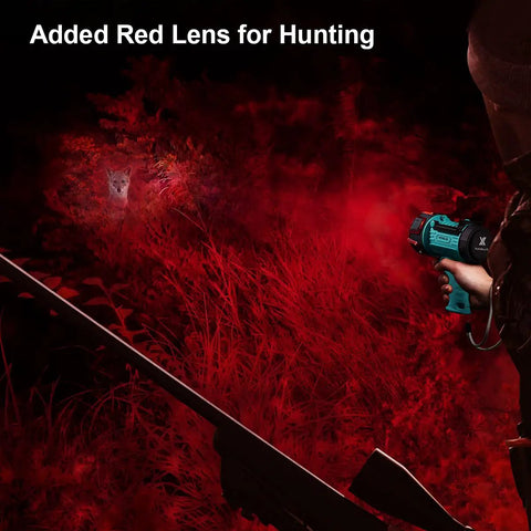 Hunting scene using Beefy Rechargeable Handheld Spotlight One Million Lumens LED Light IP67 Waterproof with red filter.
