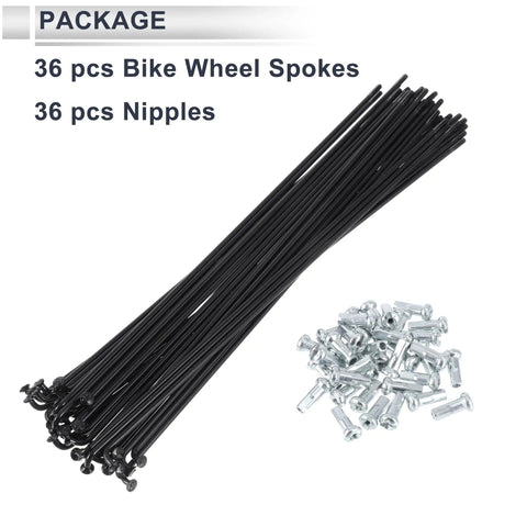 Universal Bicycle Spokes Set 13G 215Mm Length With Nipples Black 36 Pieces displayed with steel nipples.