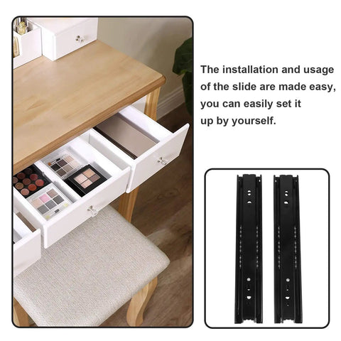 Heavy Duty Drawer Slides 2 Pack Stainless Steel Ball Bearing Sliding Rails For Kitchen Cabinets, shown beside open drawers