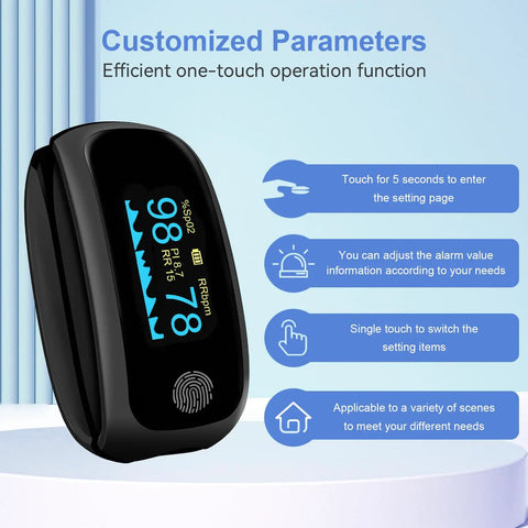 Rechargeable Finger Pulse Oximeter With SpO2 And Pulse Rate, Respiratory Monitoring, Fast Readings In 5 To 8 Seconds, Easy To Use Touchscreen Control