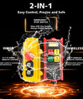 Beefy 2 In 1 Electric Chain Hoist With 2200 Lbs Pull Capacity And 20 Ft Lift Featuring Industrial Grade G80 Steel Chain For Heavy Duty Garage Shop Hauling And Rigging Workloads, showing wired and wireless controls.