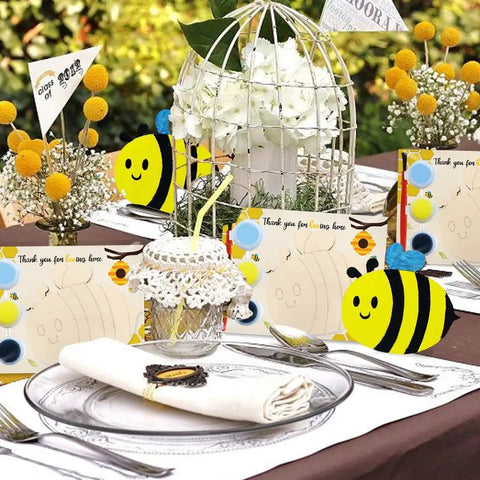 Bee Birthday Party Decor Kit With 24 Wooden Bee Craft Kits To Paint For Party Favors And Bee Themed Gifts Includes Paints Brushes And Thank You Cards Totally Fun For Honey Baby Shower Decorations And Creative Diy Party Activities on table